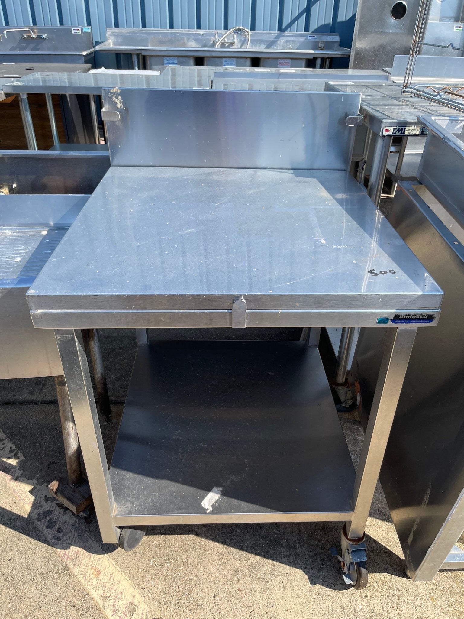 Used 28" Amtekco Stainless Steel Table with Lift Up Top - SS145 - Falcon Restaurant Supply - 1
