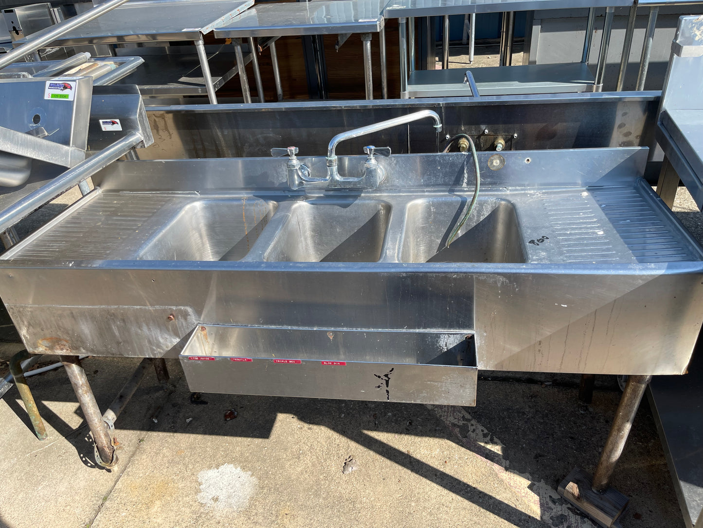 Used 59" Under Bar 3 Compartment Sink with Faucet - SS146