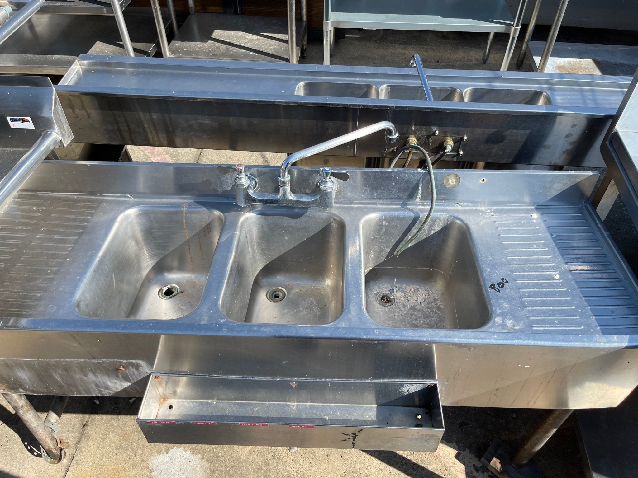 Used 59" Under Bar 3 Compartment Sink with Faucet - SS146 - Falcon Restaurant Supply - 3