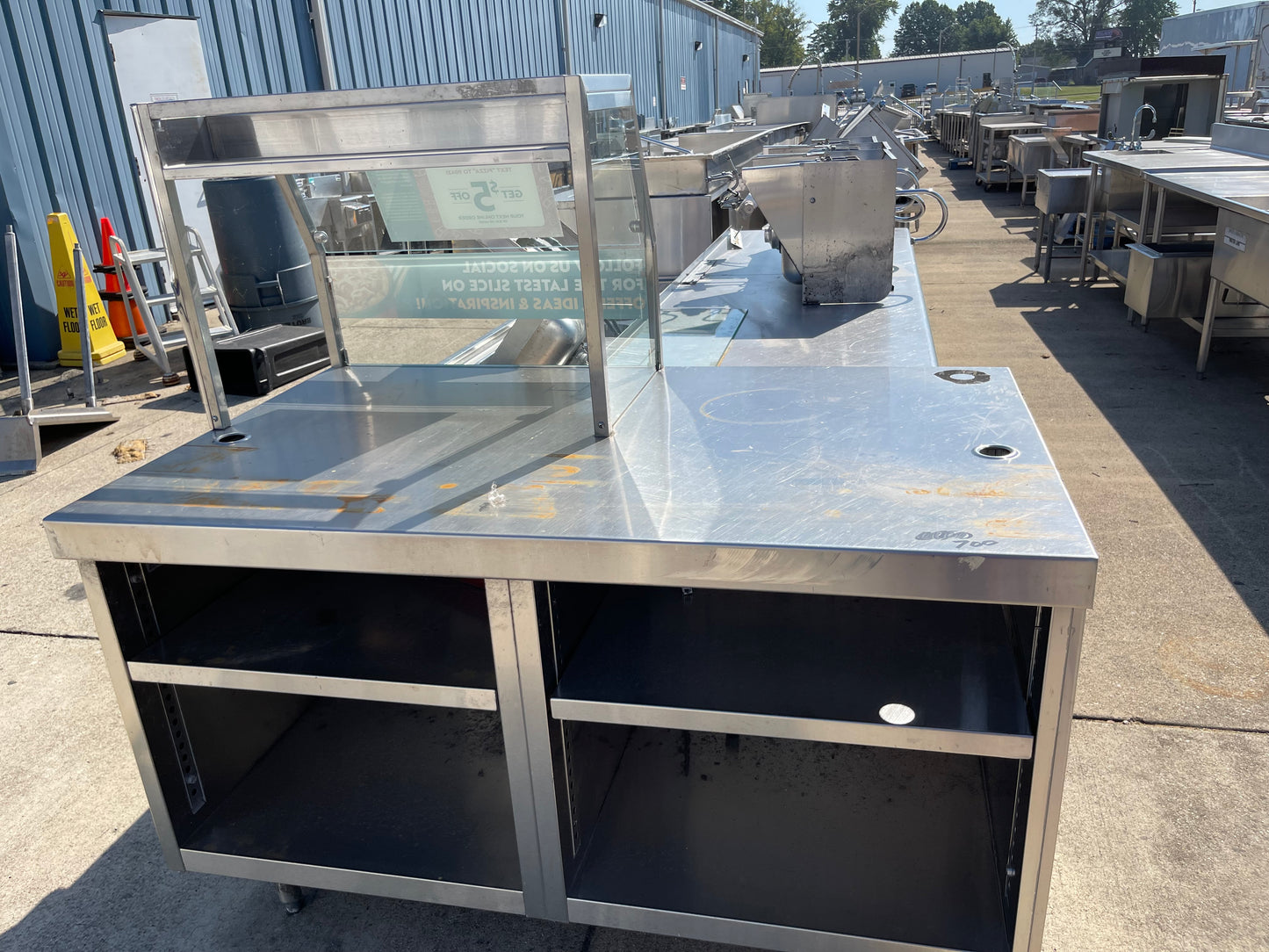 Used 57" Stainless Steel Serving Station with Sneeze Guard - SS151