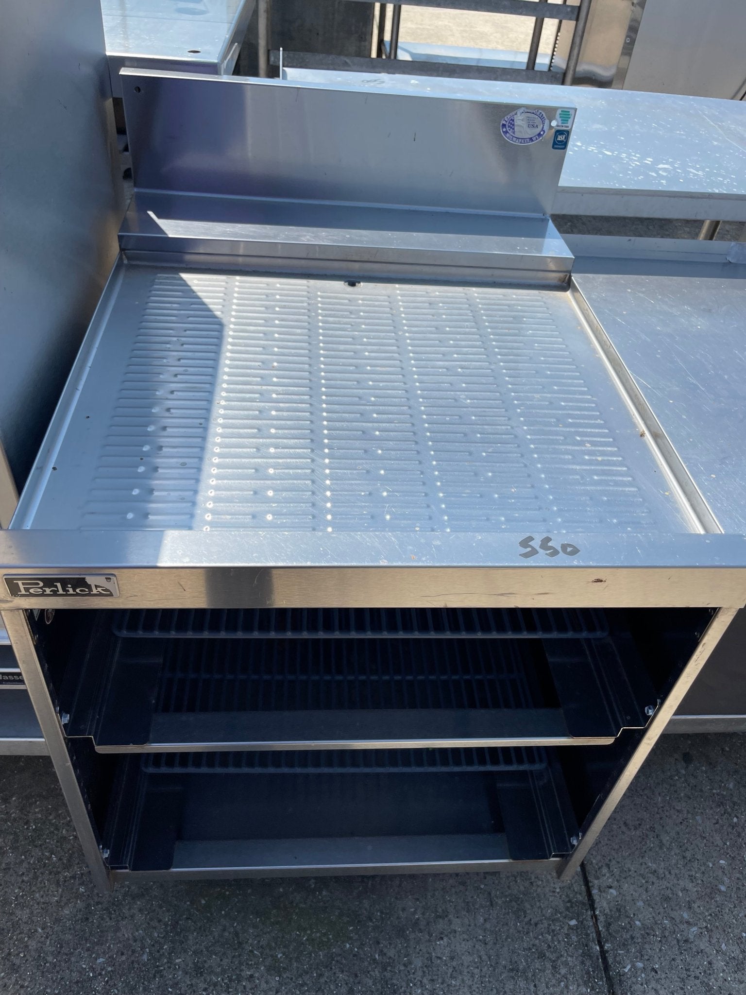 Used 24" Perlick Stainless Steel Under Bar Drain Board - SS155 - Falcon Restaurant Supply - 1