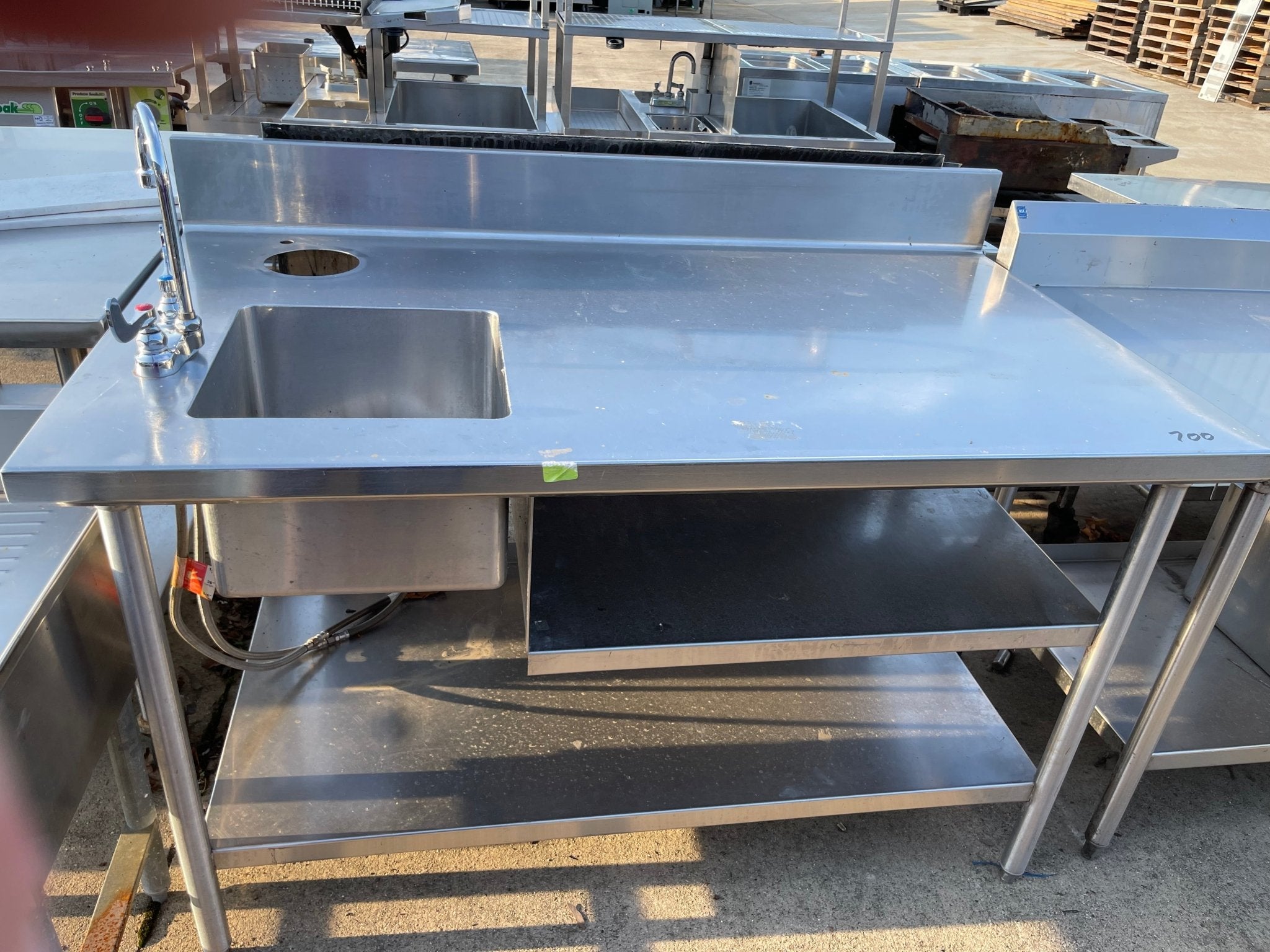 Used 58" Stainless Steel Single Compartment Sink with Faucet - SS174 - Falcon Restaurant Supply - 1