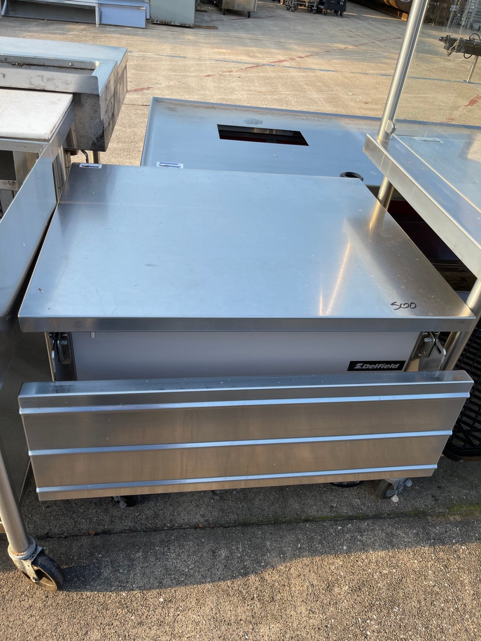 Used 36" Delfield Stainless Steel Work Top Station with 2 Folding Shelves - SS206 - Falcon Restaurant Supply - 1