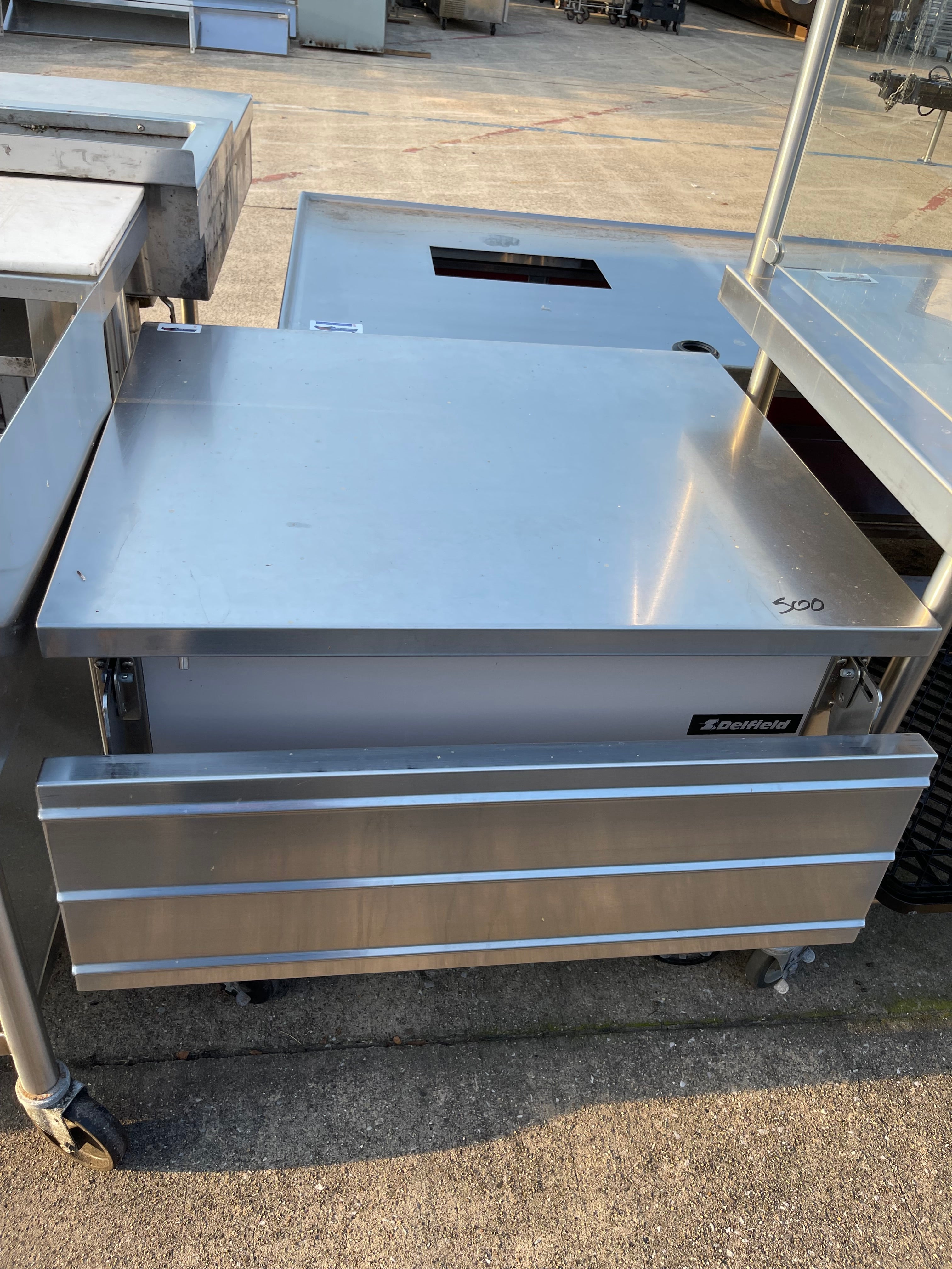 Used 36" Delfield Stainless Steel Work Top Station with 2 Folding Shelves - SS206