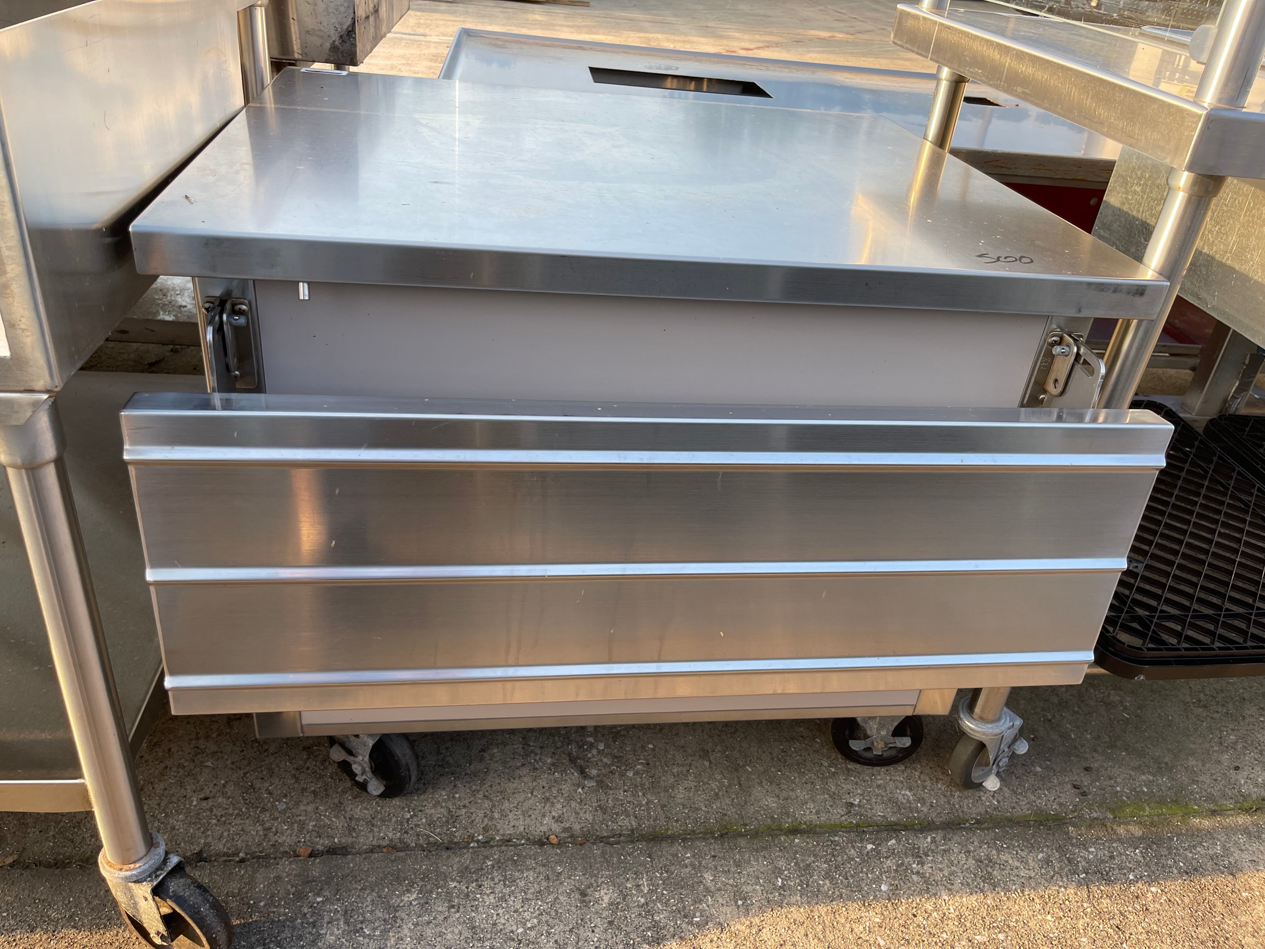 Used 36" Delfield Stainless Steel Work Top Station with 2 Folding Shelves - SS206