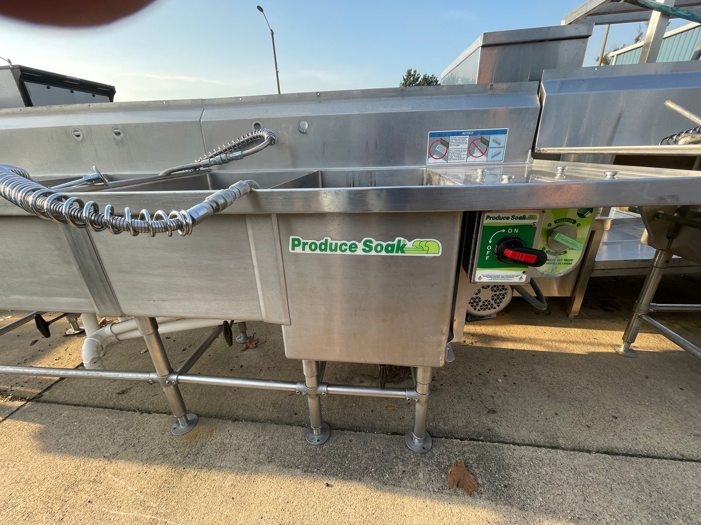 Used 111" Stainless Steel 4 Compartment Sink with Produce Soak - SS225