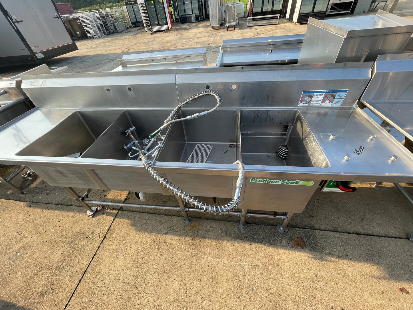 111" Stainless Steel 4 Compartment Sink with Produce Soak - SS225