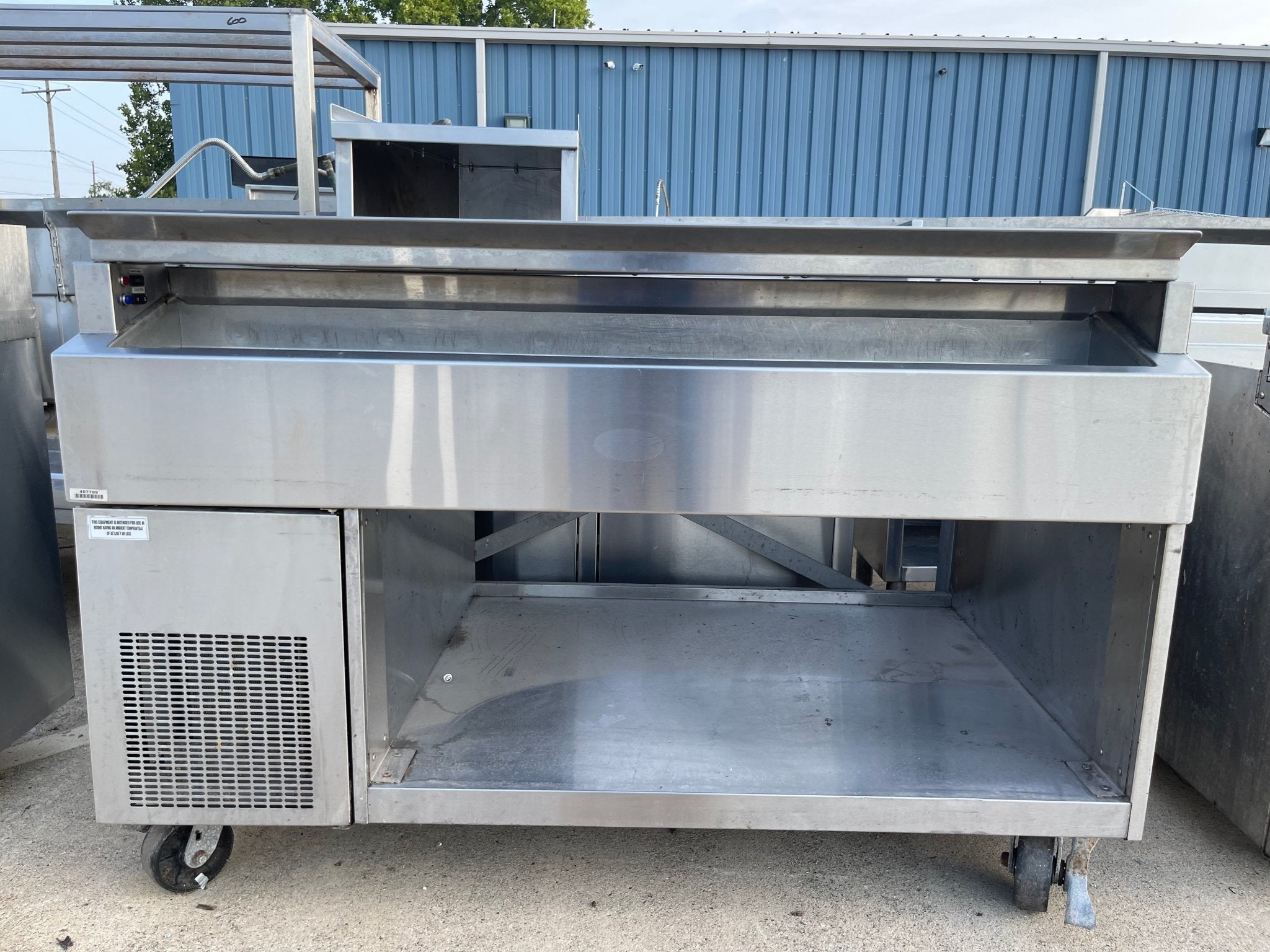 Used 60" Randell Equipment Stand Work Station Table Heated Shelf with Refrigerated Well - SS232 - Falcon Restaurant Supply - 2