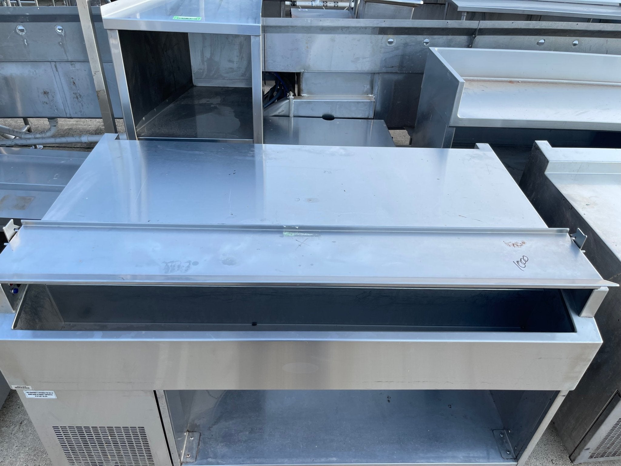 Used 60" Randell Equipment Stand Work Station Table Heated Shelf with Refrigerated Well - SS232 - Falcon Restaurant Supply - 3