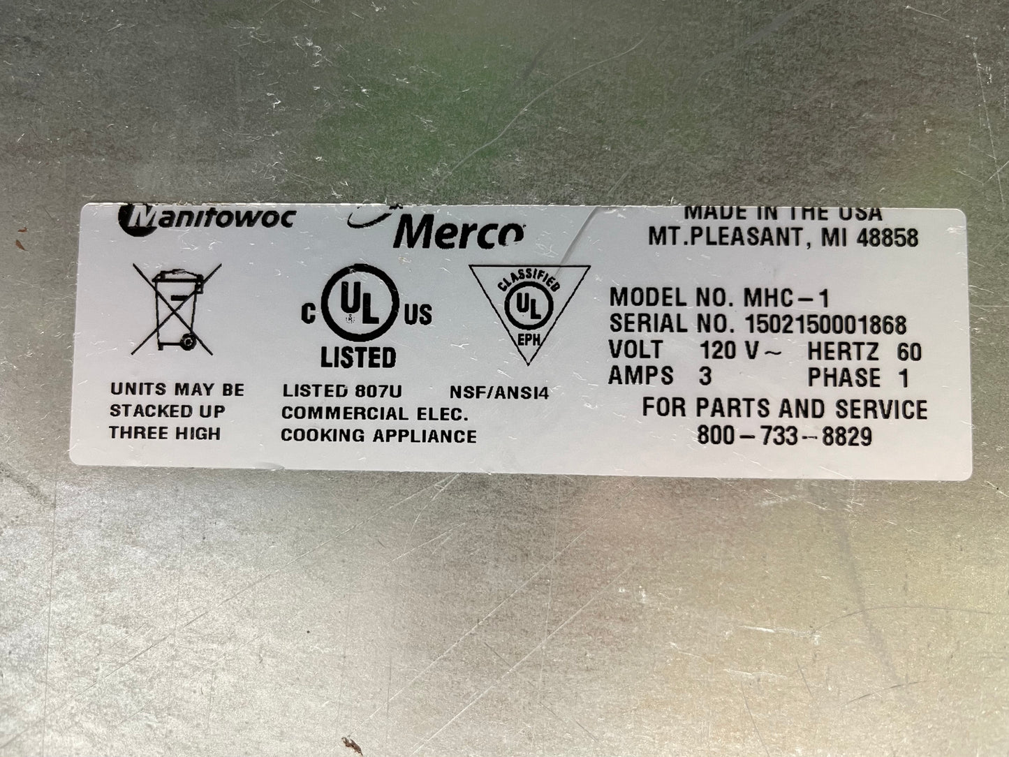 Used Merco MHC-1 Heated Countertop Pass Thru Holding Cabinet Warmer 120V 360 Watt