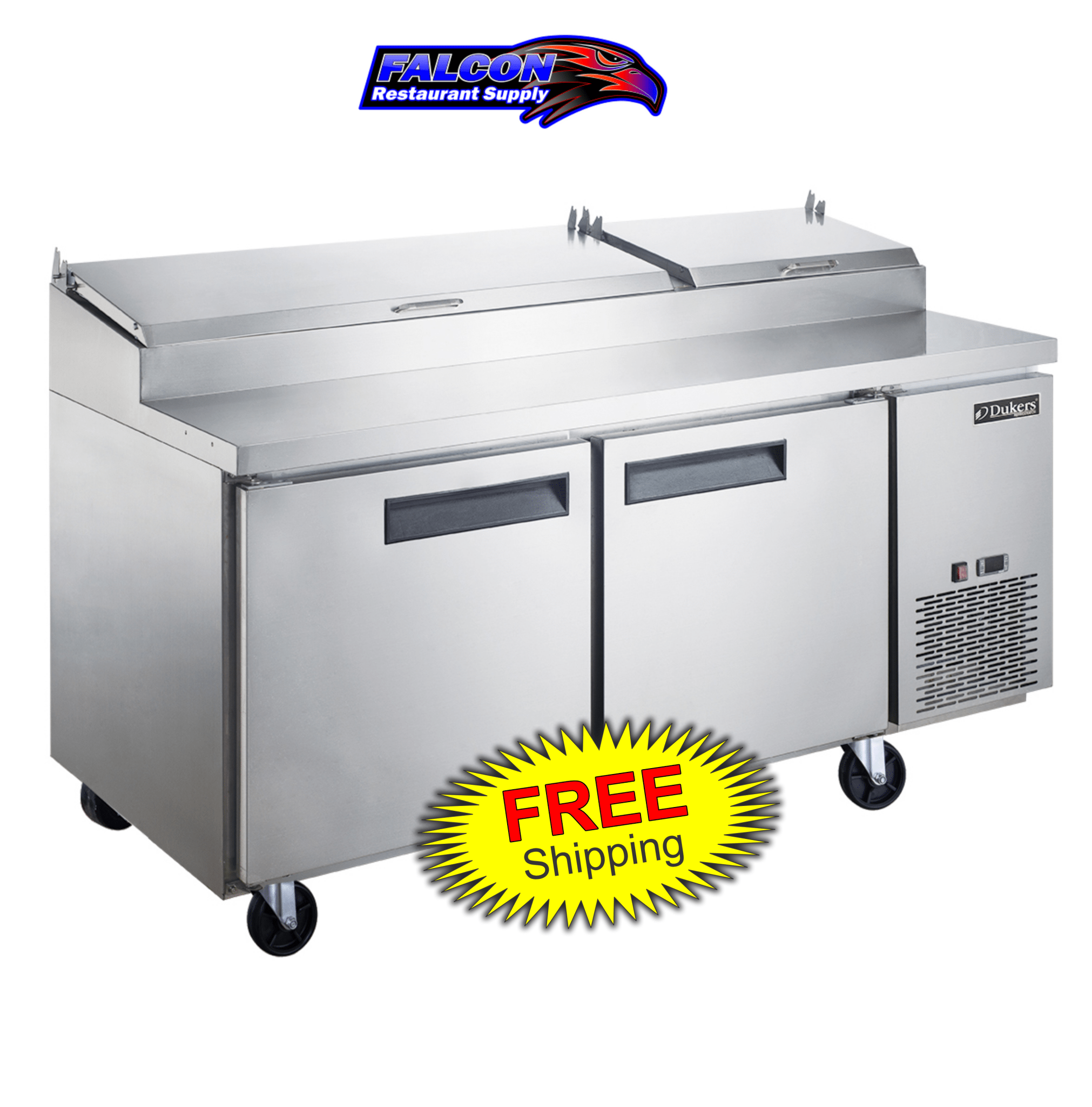 New Dukers DPP70 - 9 - S2 Commercial 2 - Door Pizza Prep Table Refrigerated - Falcon Restaurant Supply - 1