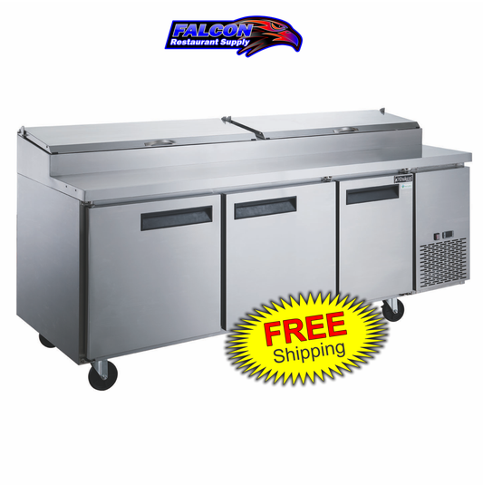 New Dukers DPP90-12-S3 Commercial 3-Door Pizza Prep Table Refrigerated