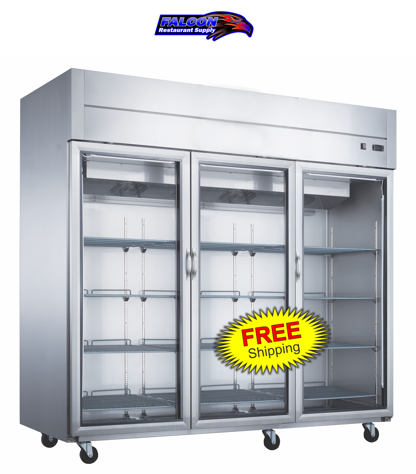 New Dukers D83AR-GS3 Top Mount Glass 3-Door Commercial Reach-in Refrigerator