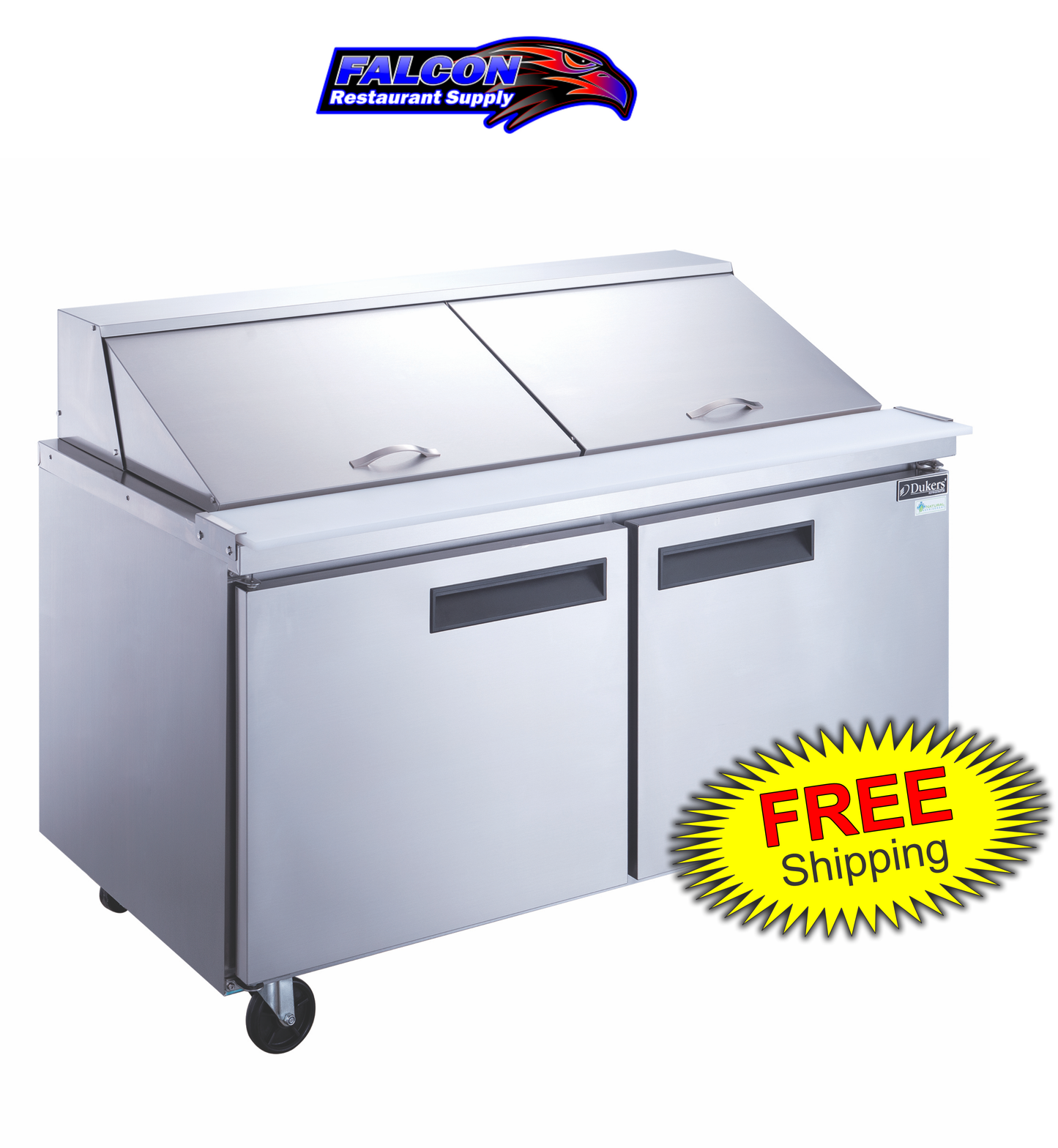 New Dukers DSP60-24M-S2 2-Door Commercial Food Prep Table Refrigerated in Stainless Steel with Mega Top