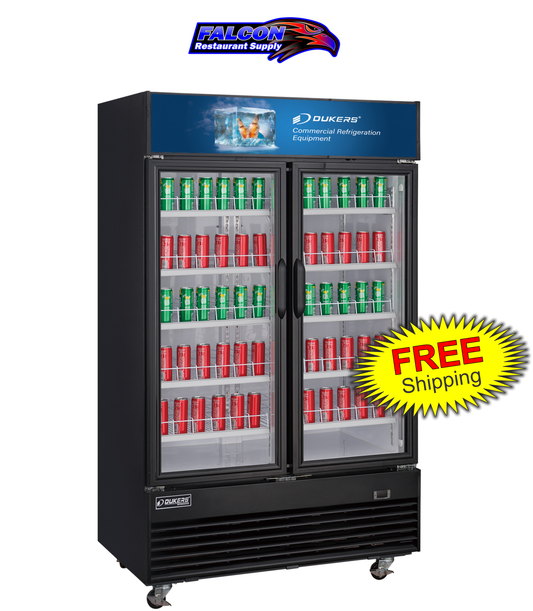 Dukers DSM-33R Commercial Glass Swing 2-Door Merchandiser Refrigerator