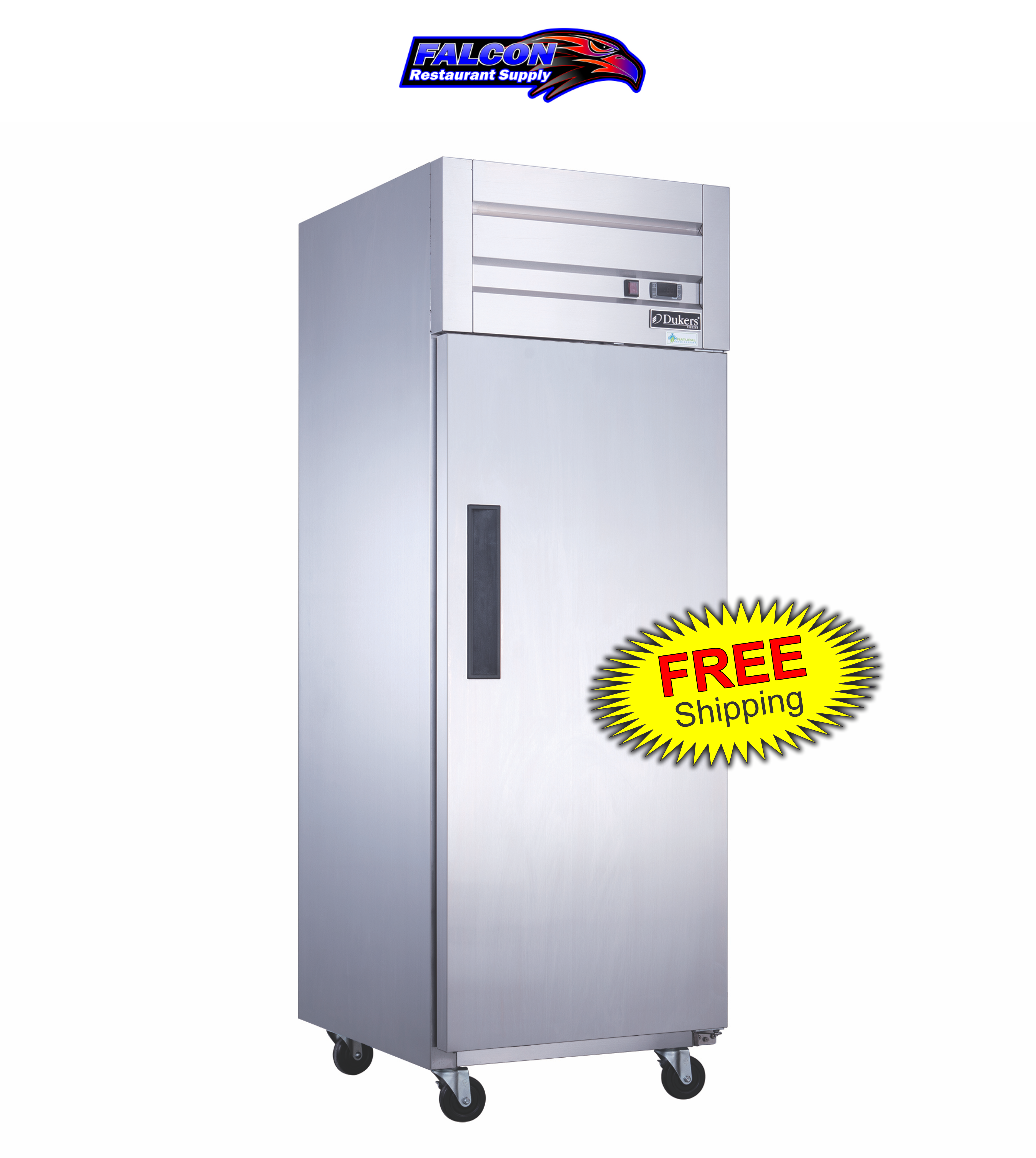 New Dukers D28AR Commercial Single Solid Door Top Mount Reach-in Refrigerator in Stainless Steel