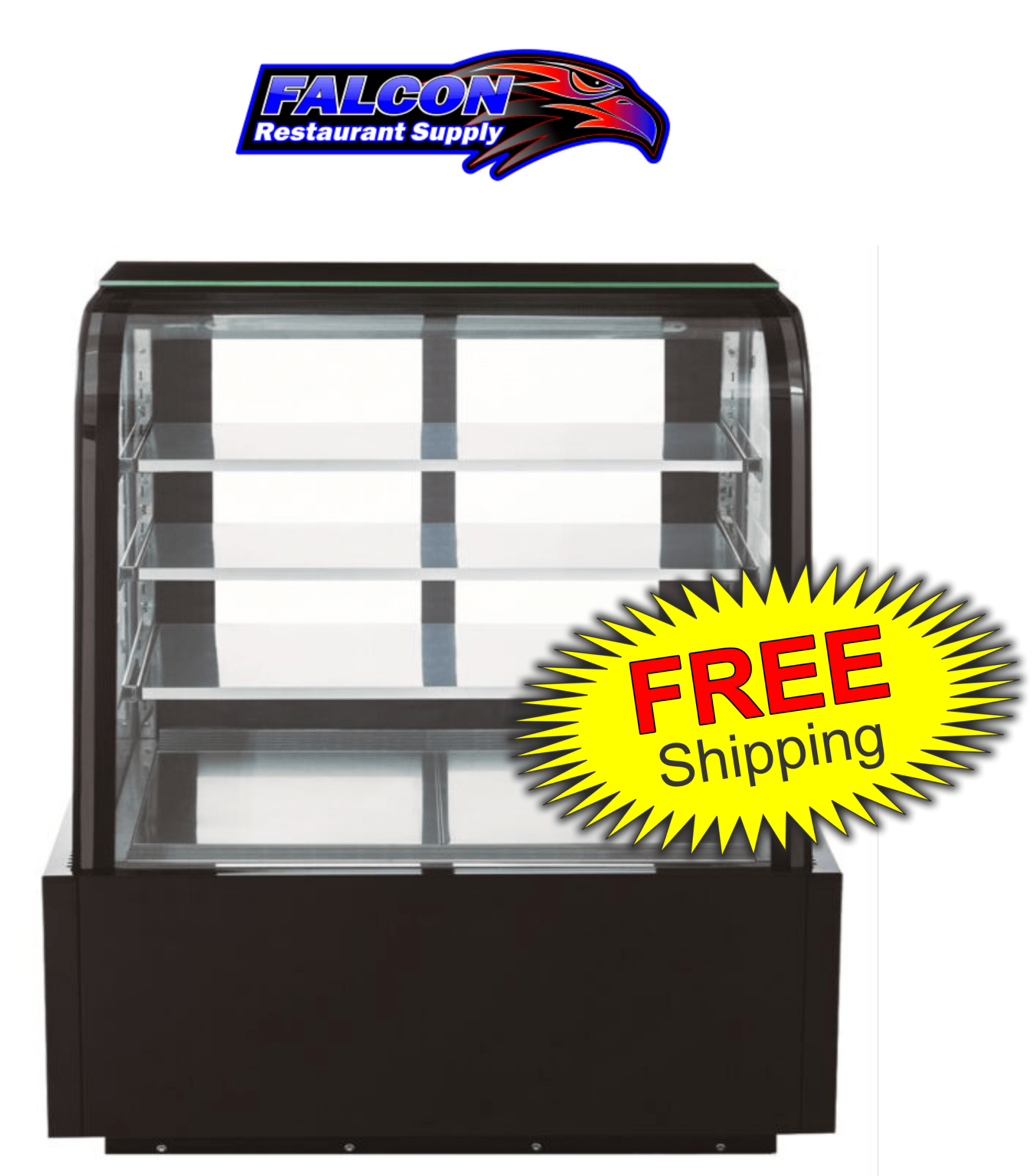 New Dukers DDM48R - CB Curved Glass 48″ Cake Showcase - Falcon Restaurant Supply - 1