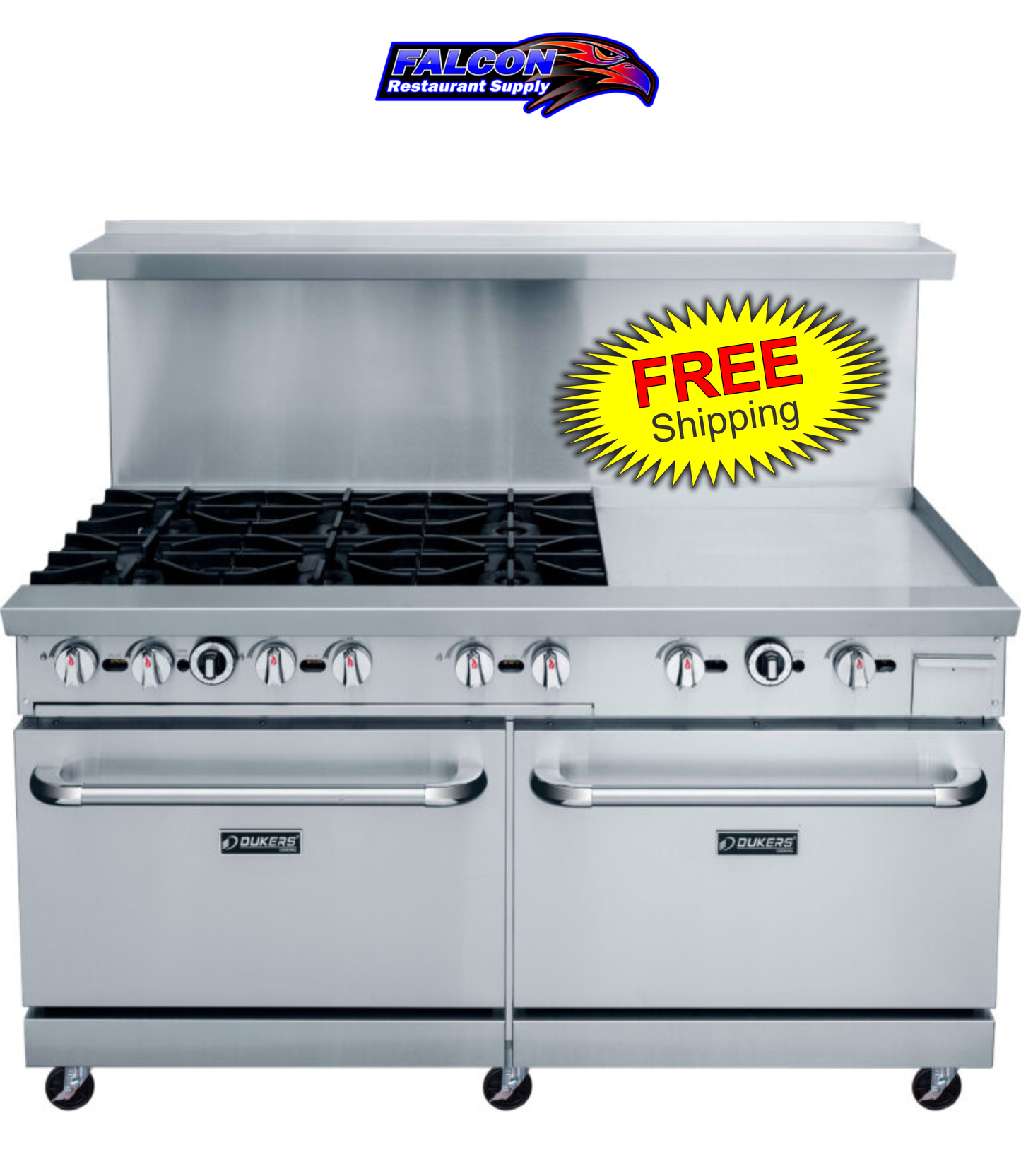 New Dukers DCR60-6B24GM 60″ Gas Range with Six (6) Open Burners & 24″ Flat Top Griddle