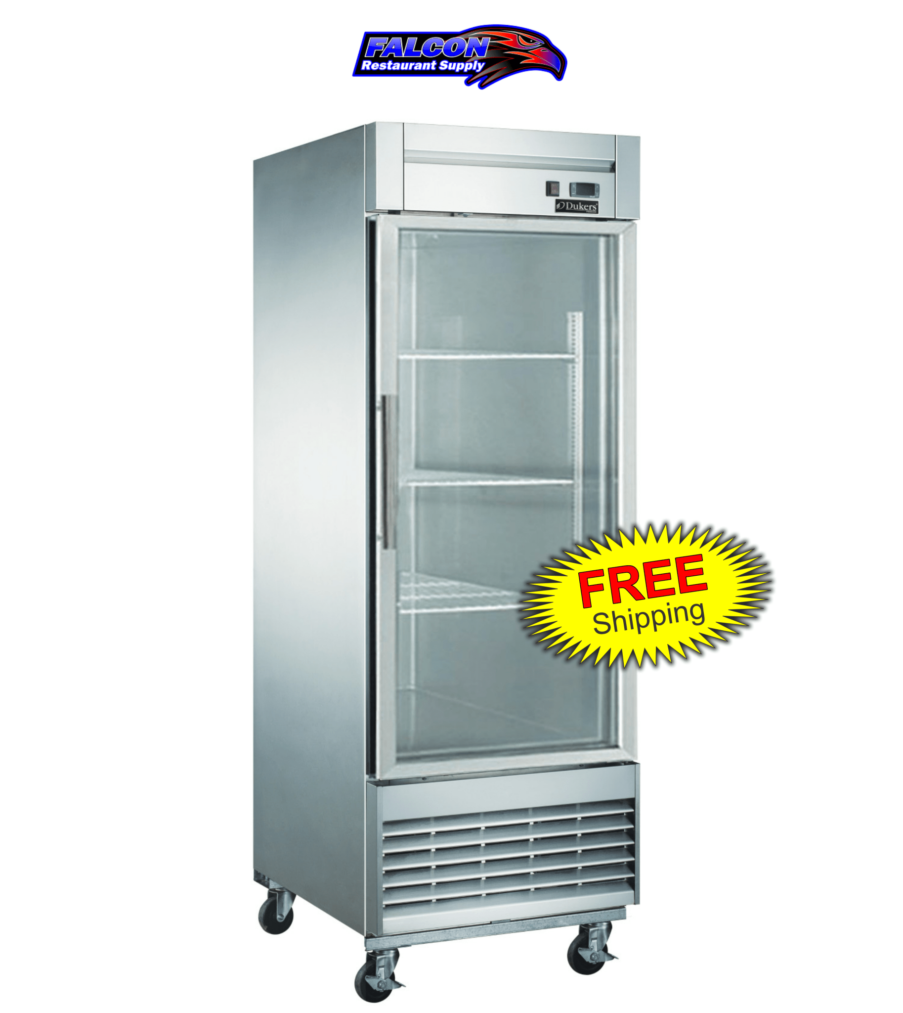 New Dukers D28F - GS1 Bottom Mount Glass Single Door Commercial Reach - in Freezer - Falcon Restaurant Supply - 1