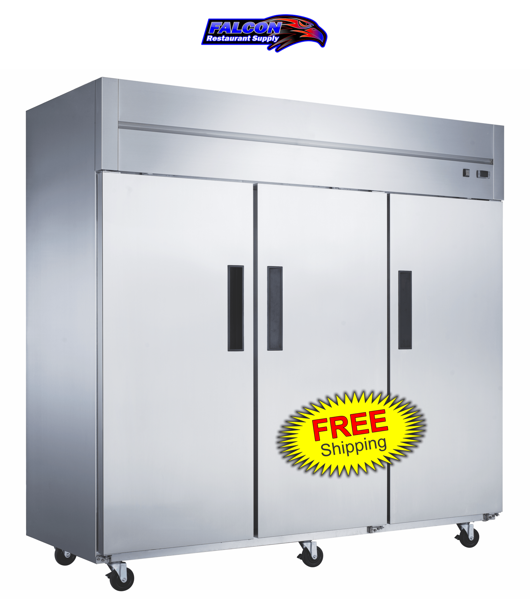 New Dukers D83AR Stainless Steel Commercial Solid 3 - Door Top Mount Reach - in Refrigerator - Falcon Restaurant Supply - 1
