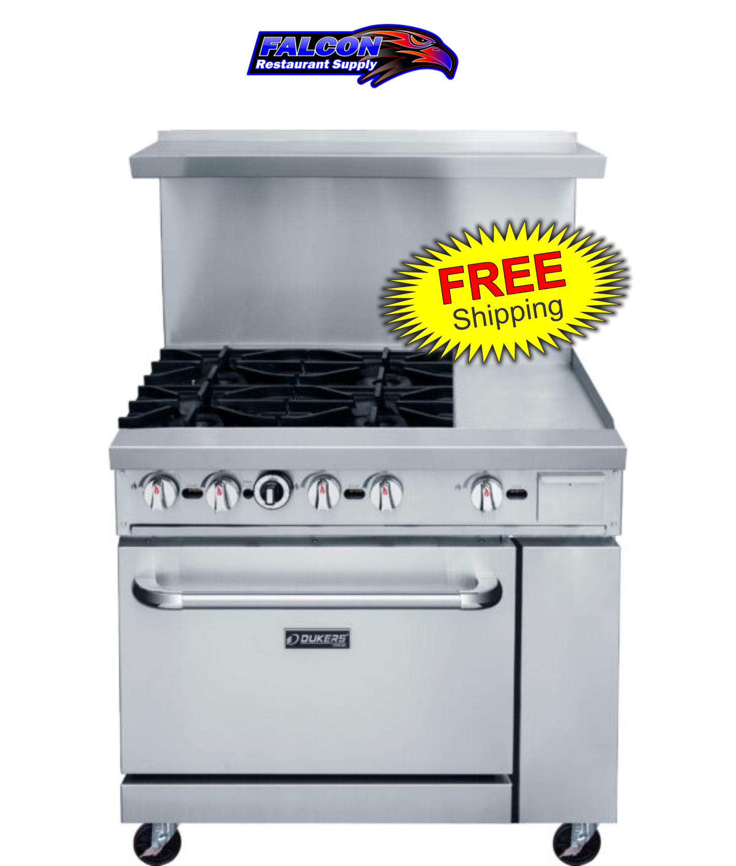 New Dukers DCR36-4B12GM 36″ Gas Range with Four (4) Open Burners & 12″ Flat Top Griddle