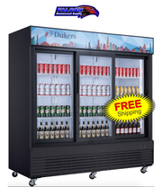 New Dukers DSM-68SR Commercial Glass Sliding 3-Door Merchandising Reach-in Cooler Refrigerator