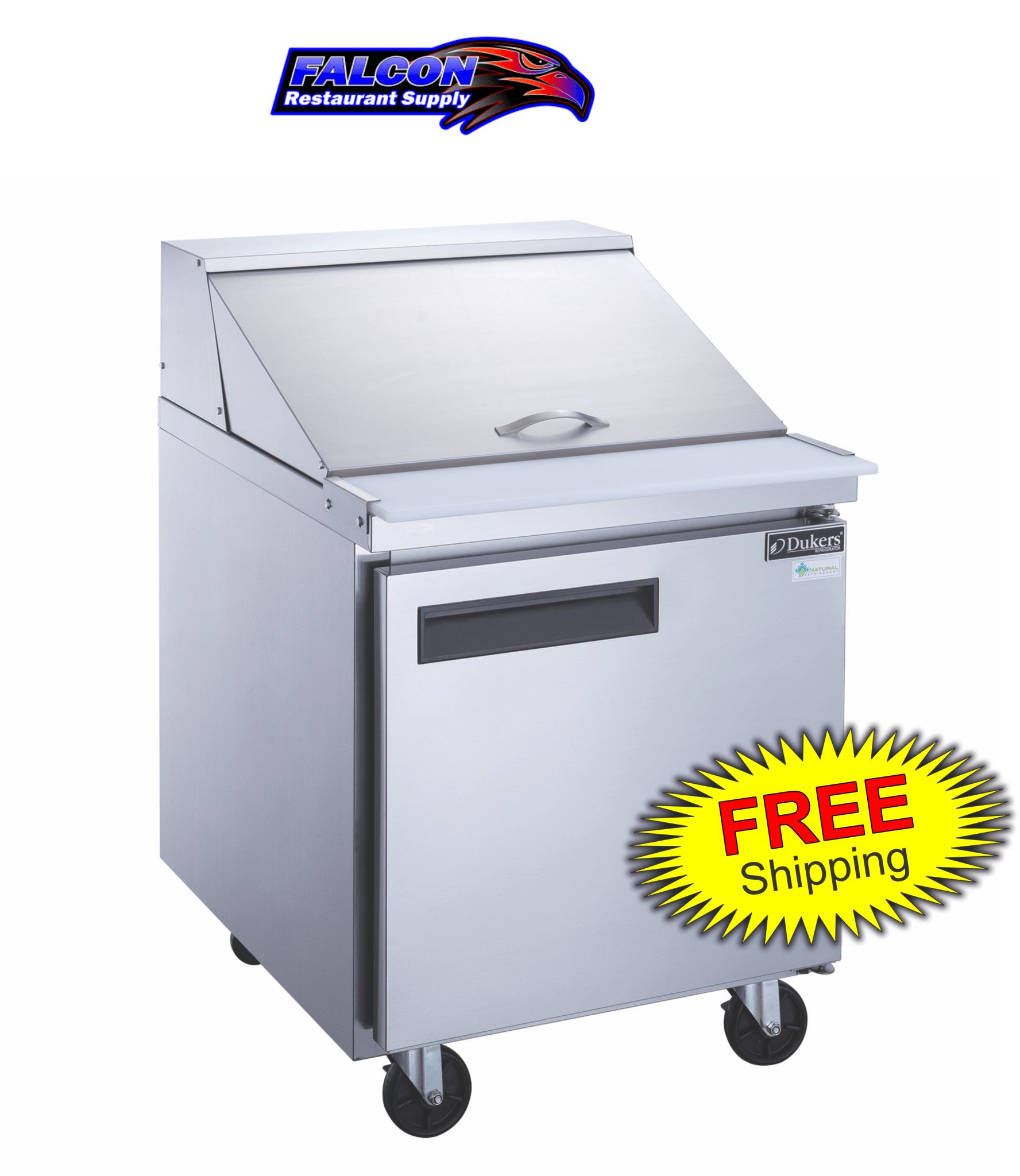 New Dukers DSP29 - 12M - S1 1 - Door Commercial Food Prep Table Refrigerated in Stainless Steel with Mega Top - Falcon Restaurant Supply - 1