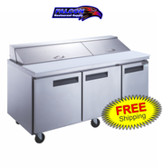 New Dukers DSP72-18-S3 3-Door Commercial Food Prep Table Refrigerated in Stainless Steel