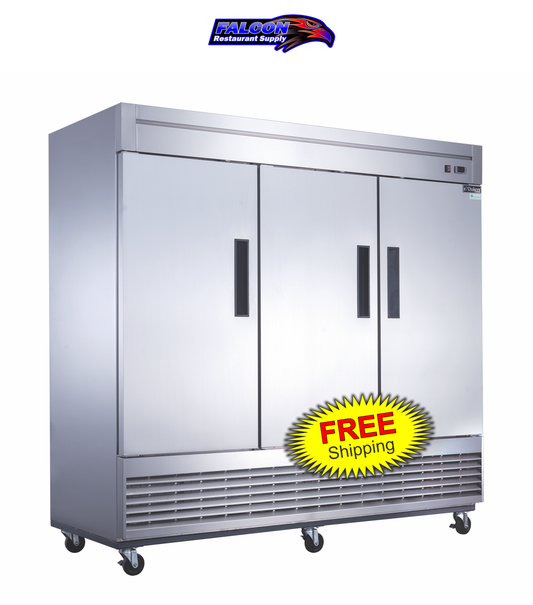 Dukers D83F 3-Door Commercial Freezer in Stainless Steel