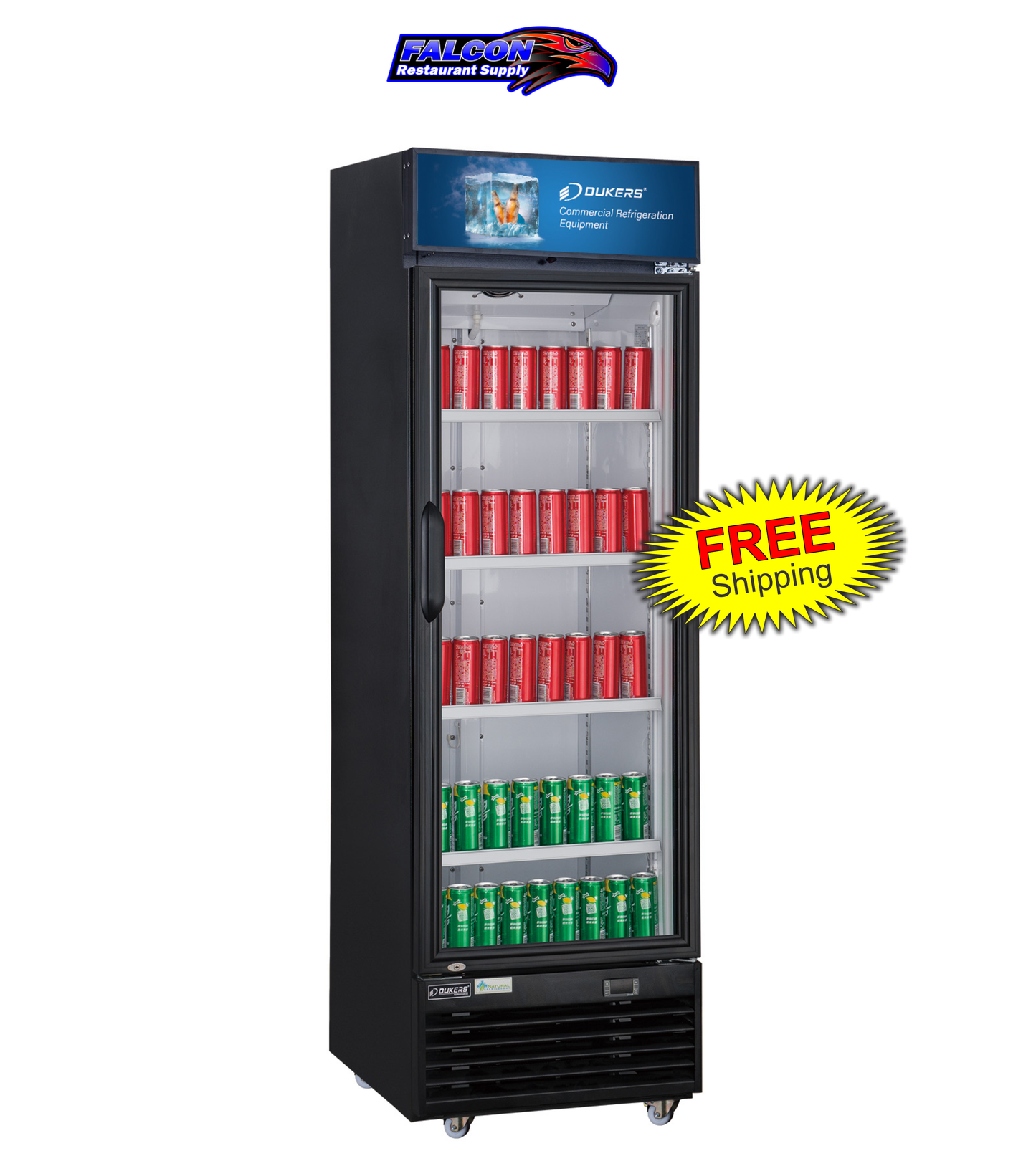 New Dukers DSM-12R Commercial Single Glass Swing Door Merchandising Reach-in Cooler Refrigerator