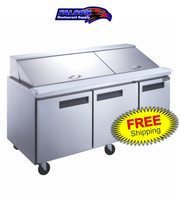 New Dukers DSP72-30M-S3 3-Door Commercial Food Prep Table Refrigerated in Stainless Steel with Mega Top