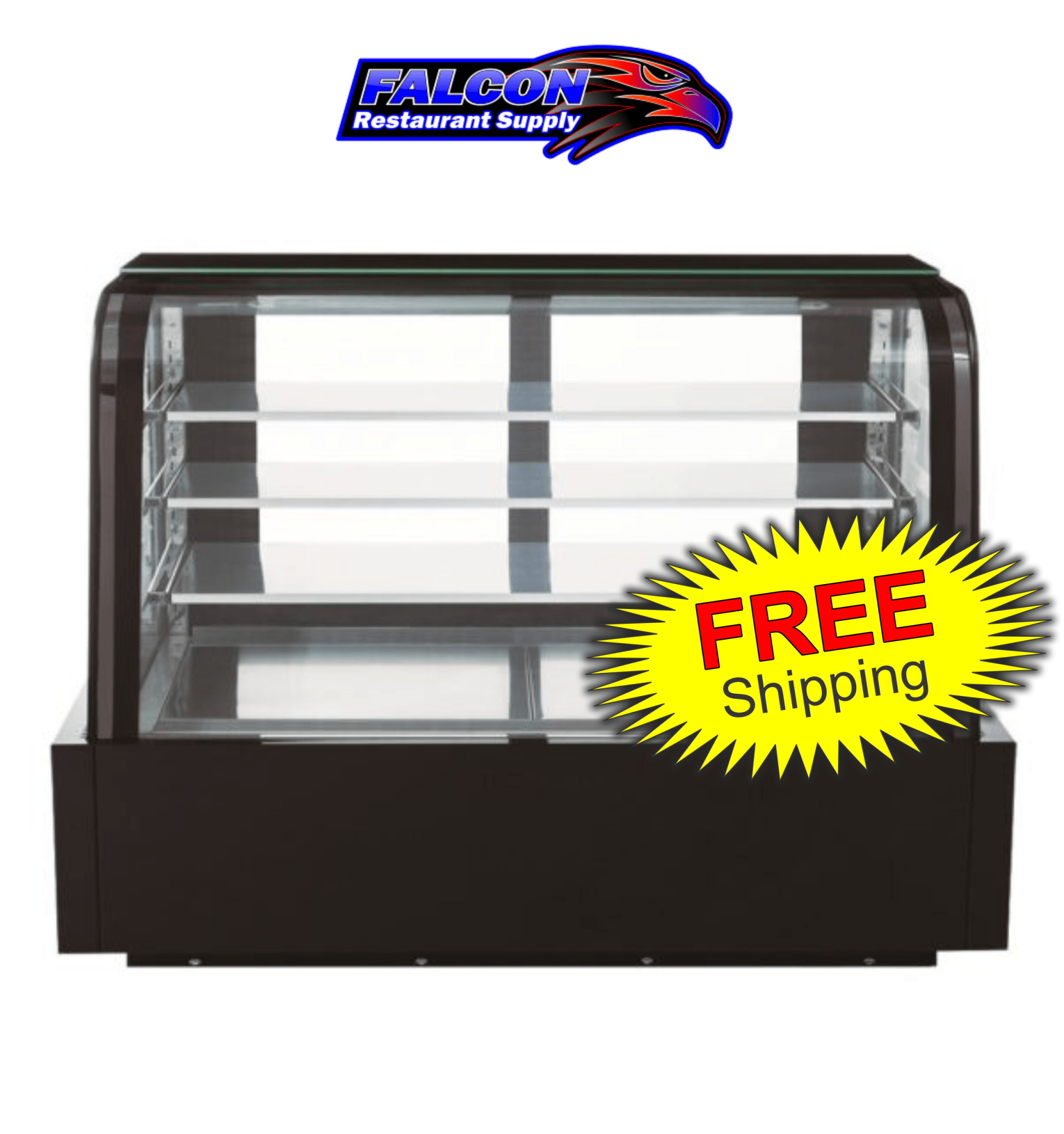 New Dukers DDM72R - CB Curved Glass 72″ Cake Showcase - Falcon Restaurant Supply - 1