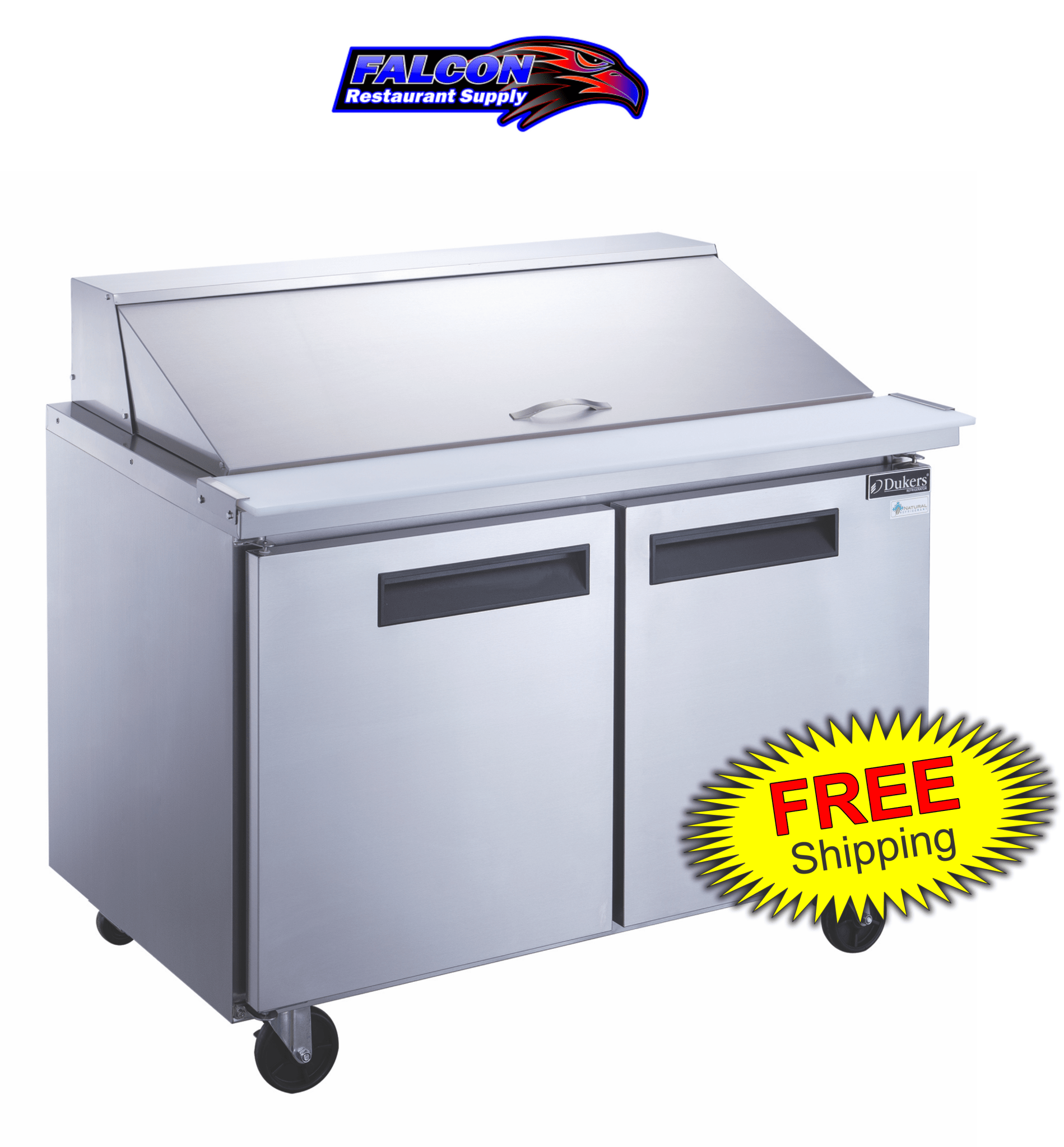 New Dukers DSP48 - 18M - S2 2 - Door Commercial Food Prep Table Refrigerated in Stainless Steel with Mega Top - Falcon Restaurant Supply - 1