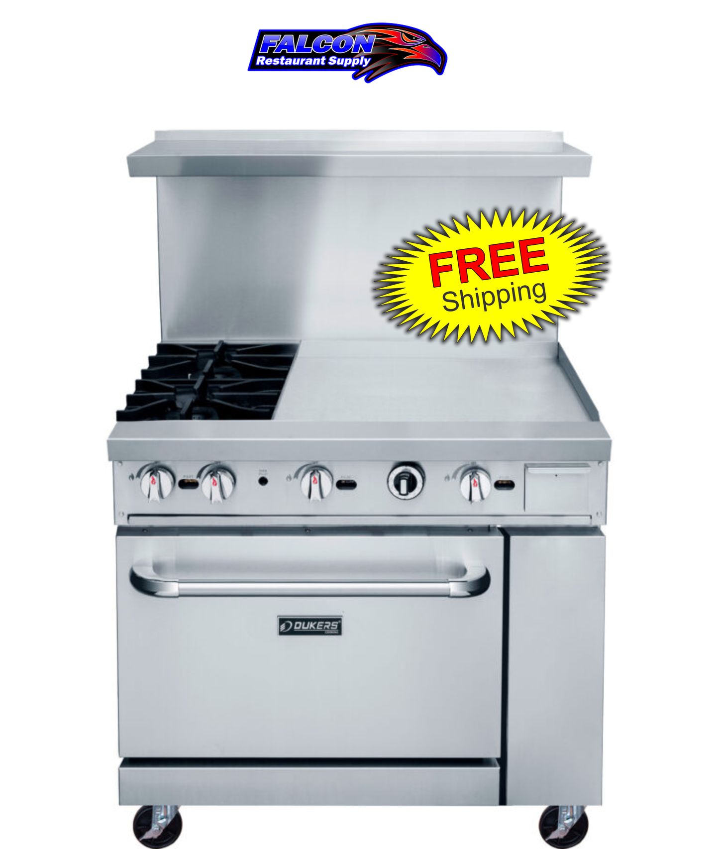 New Dukers DCR36-2B24GM 36″ Gas Range with Two (2) Open Burners & 24″ Flat Top Griddle