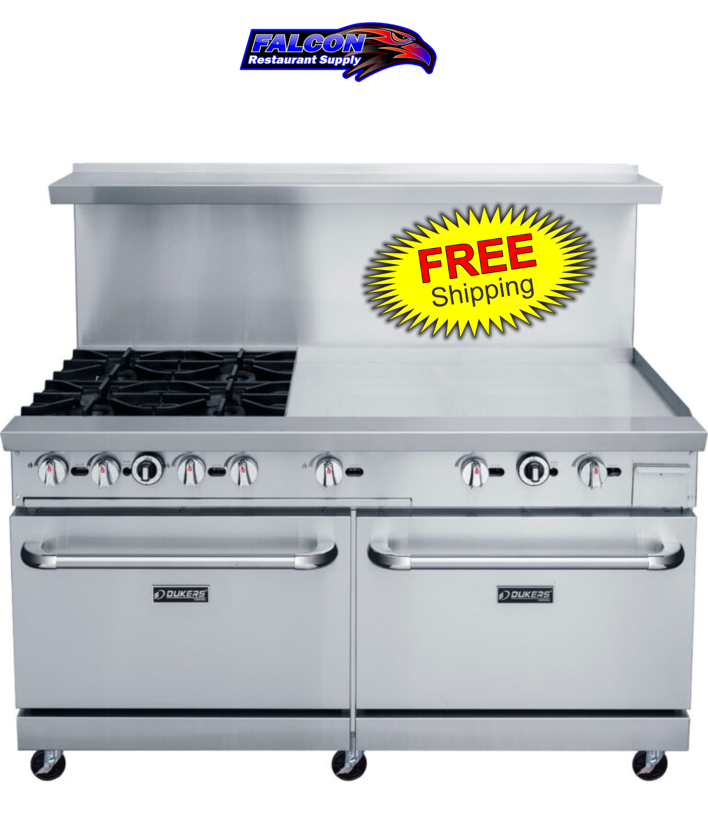 New Dukers DCR60-4B36GM 60″ Gas Range with Four (4) Open Burners & 36″ Flat Top Griddle