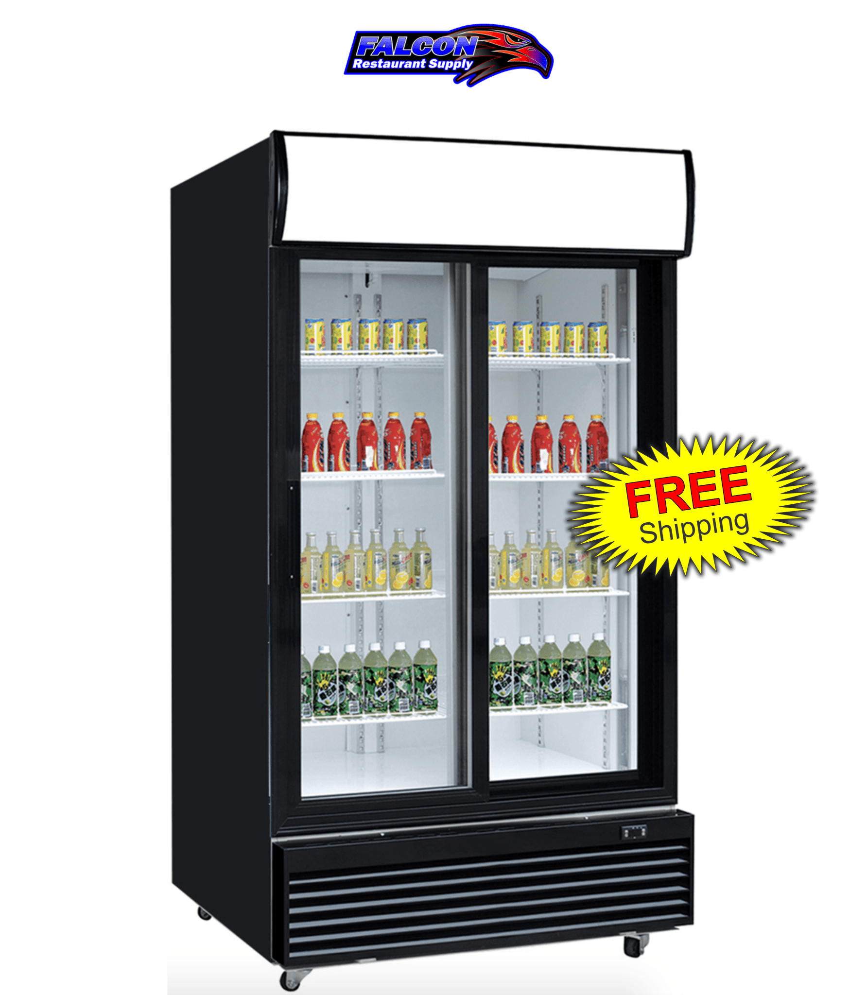New Dukers DSM - 32SR Commercial Glass Sliding 2 - Door Merchandising Reach - in Cooler Refrigerator - Falcon Restaurant Supply - 1