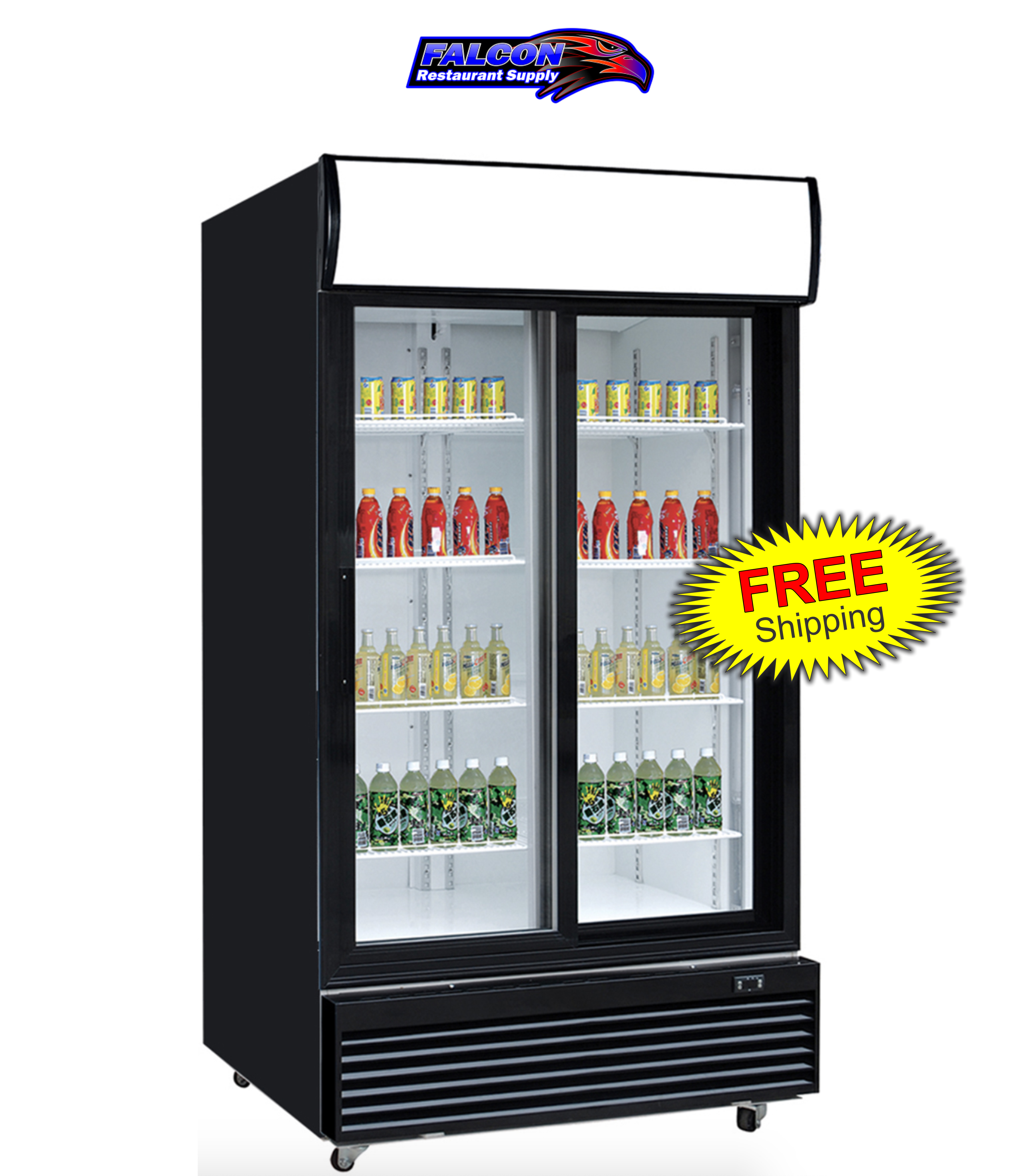 New Dukers DSM-32SR Commercial Glass Sliding 2-Door Merchandising Reach-in Cooler Refrigerator