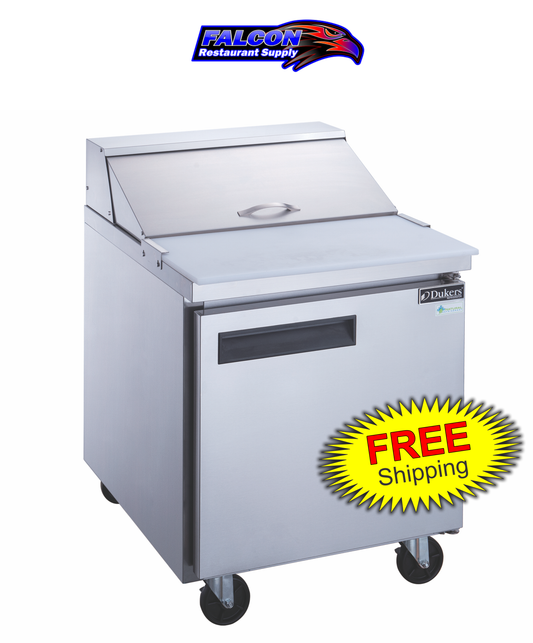 Dukers DSP29-8-S1 1-Door Commercial Food Prep Table Refrigerator in Stainless Steel
