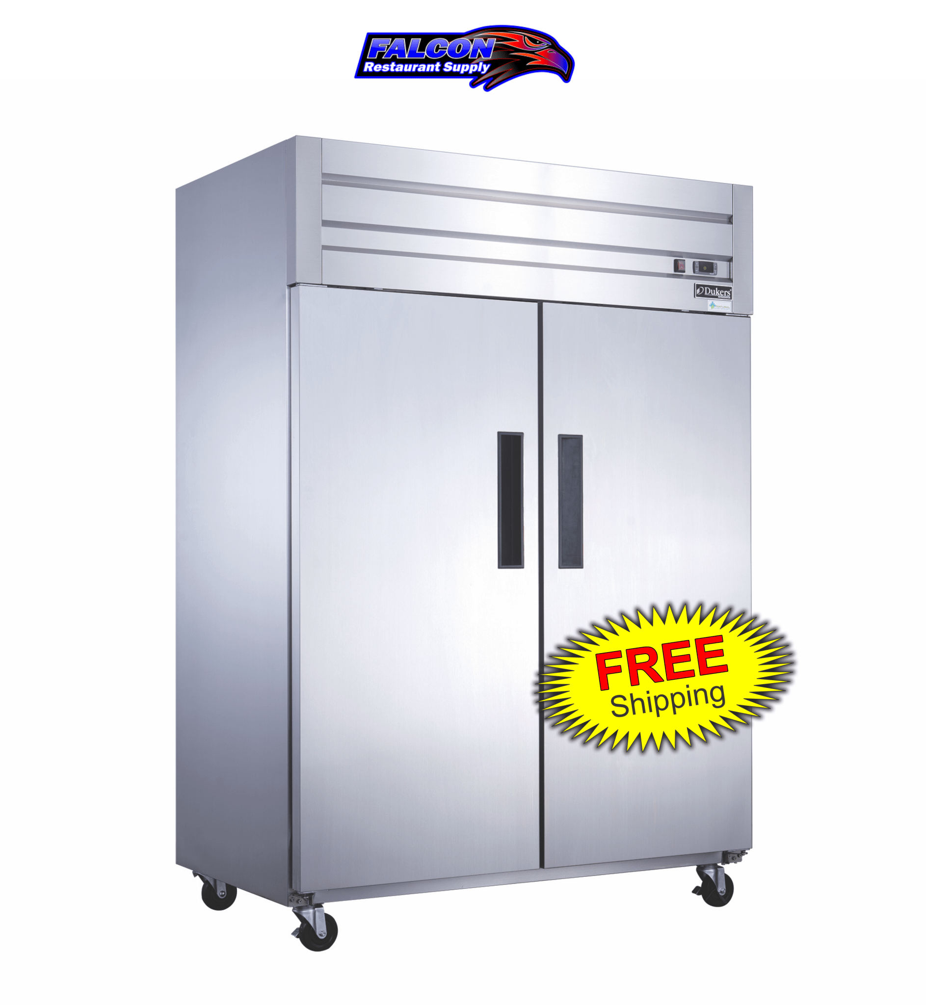 New Dukers D55AF Stainless Steel Commercial Solid 2 - Door Top Mount Freezer - Falcon Restaurant Supply - 1