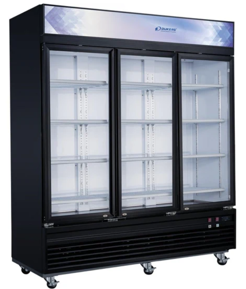 New Dukers DSM-69F Commercial Glass Swing 3-Door Merchandiser Freezer
