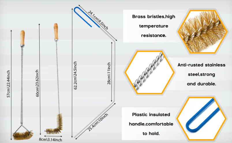 3 Pieces Fryer Cleaning Tools Including L Shaped Fryer Cleaning Brush, Deep Cleanout Rod and Long Handle Basket Brush, Great Restaurant Accessory