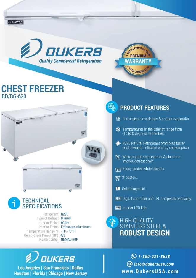 New Dukers BD/BG-620 Commercial Chest Freezer