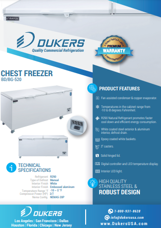 New Dukers  BD/BG-520 Commercial Chest Freezer