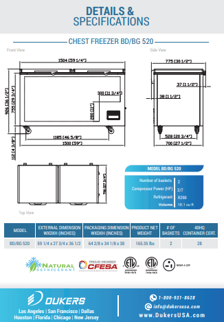 New Dukers  BD/BG-520 Commercial Chest Freezer
