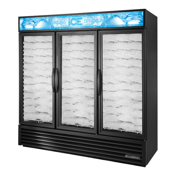True GDIM-72NT-HC~TSL01 72" Indoor Ice Merchandiser Freezer 3 Glass Door