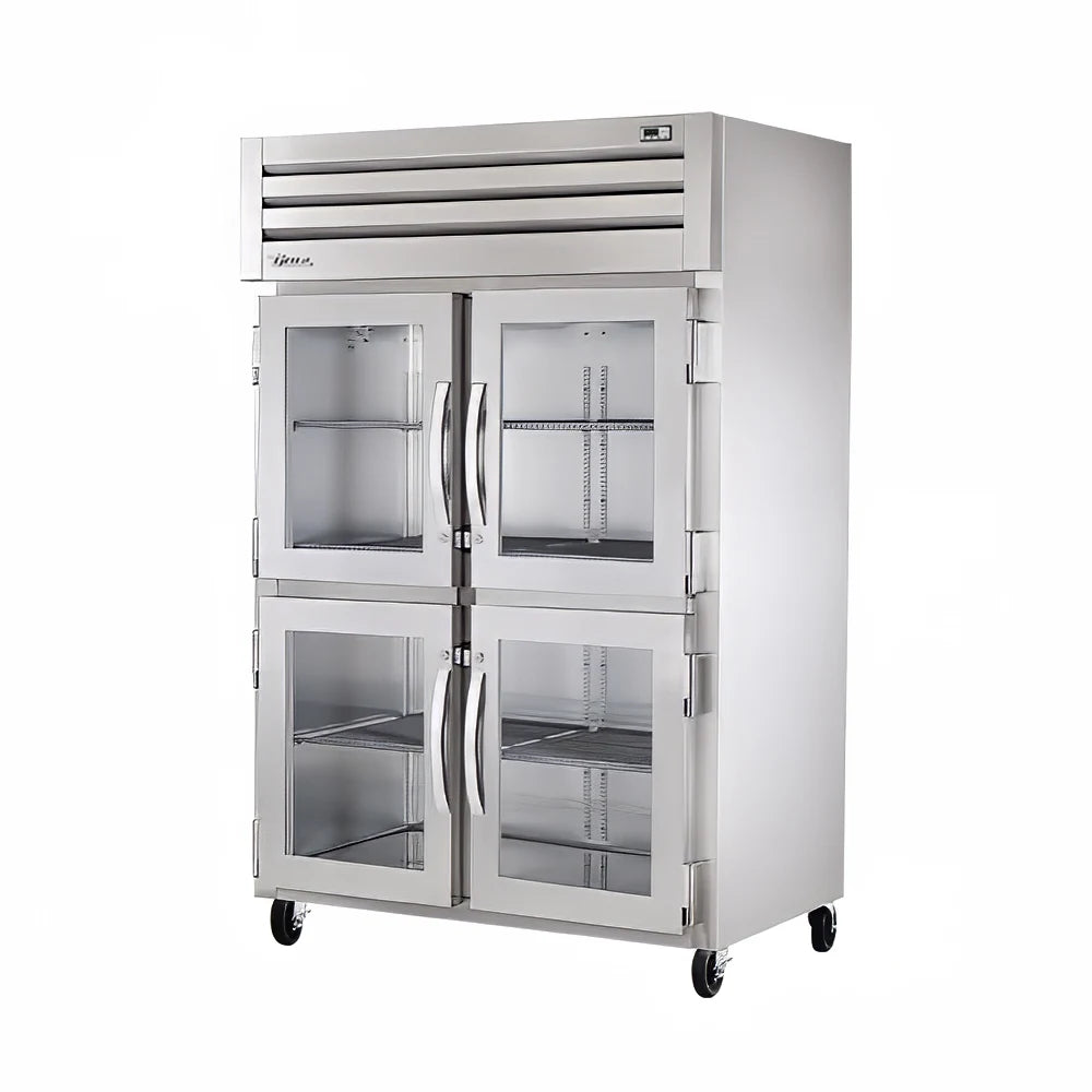 True STR2H-4HG 54" Half Glass Doors 2-Section Heated Cabinet