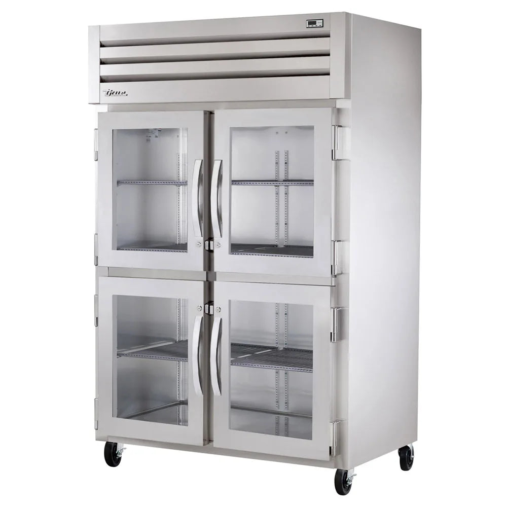 True STR2R-4HG-HC 54" Half Glass Doors 2-Section Refrigerator