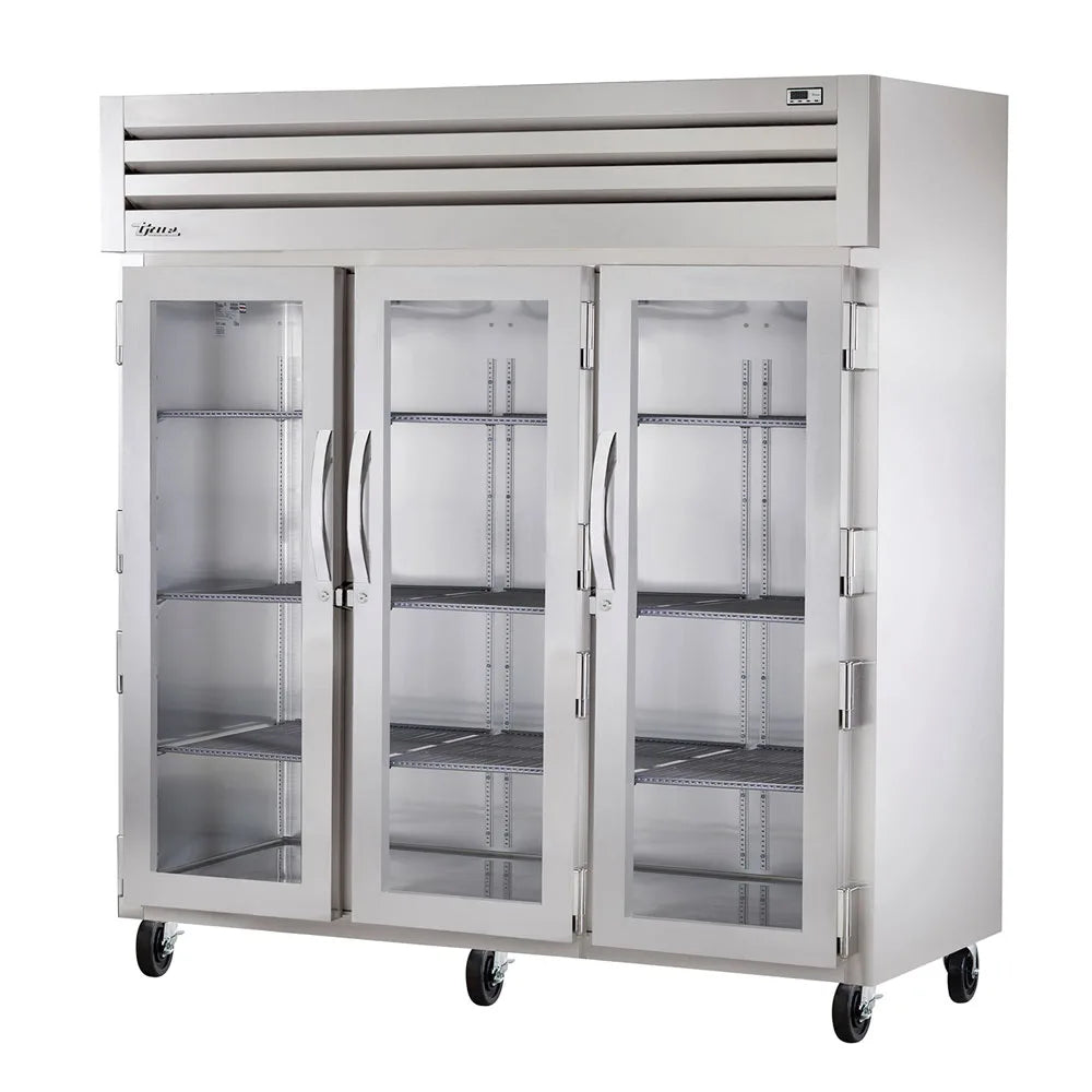 True STR3R-3G-HC 78" Glass Doors 3-Section Refrigerator
