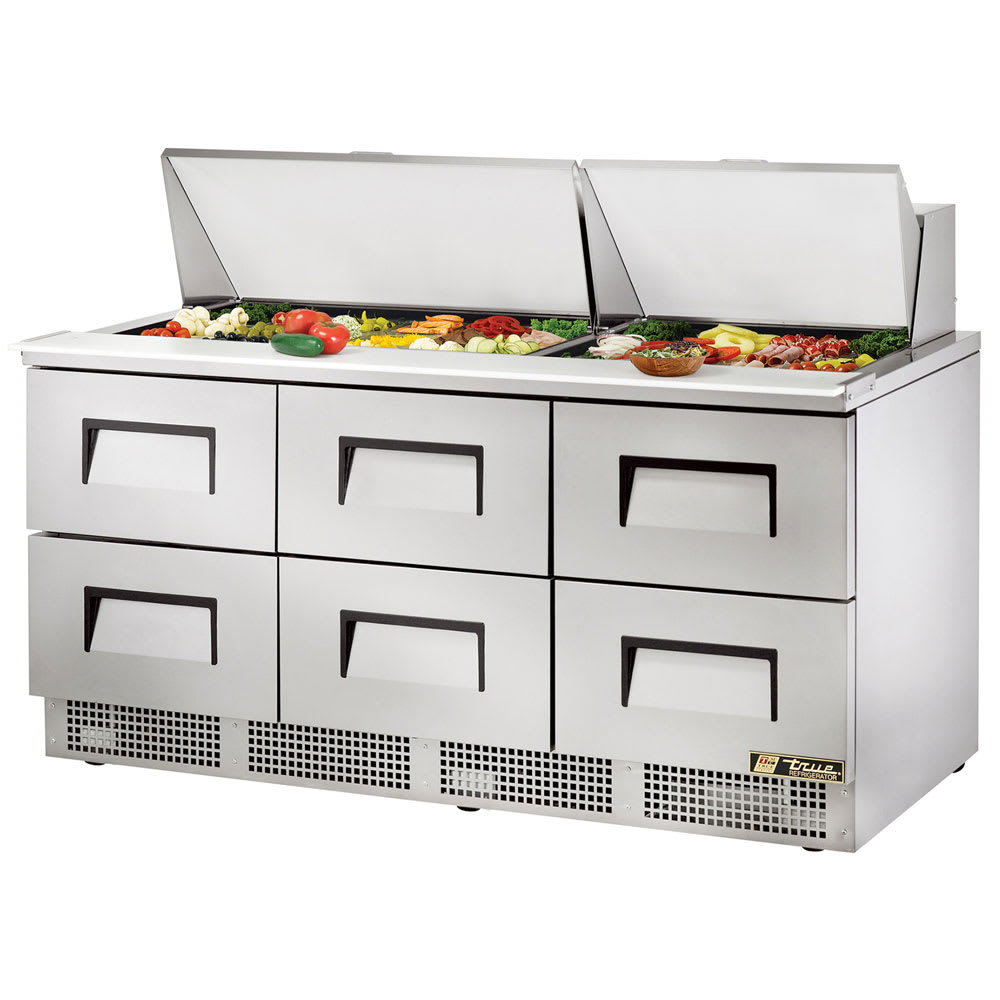 True TFP-72-30M-D-6-HC 72" 30-Pan 6-Drawer Food Prep Table