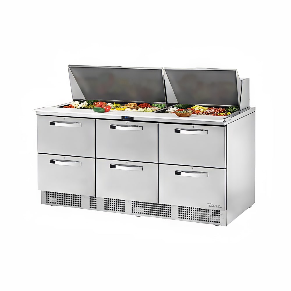 True TFP-72-30M-D-6-HC~SPEC3 72" 30-Pan 6-Drawer Food Prep Table